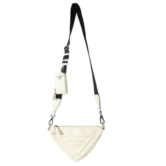 Prada White Leather Triangle Crossbody Bag - Picture 2 of 7